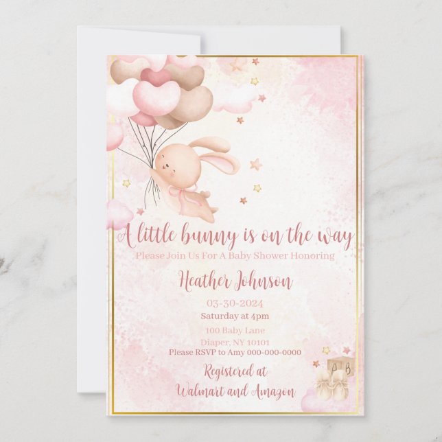 Baby Girl Bunny Baby Dusche Einladung (Vorderseite)