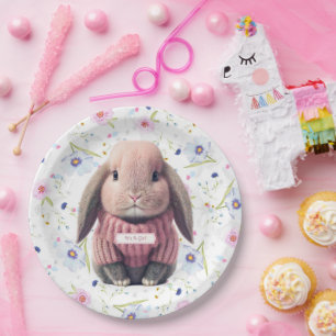 Baby Girl Bunny Floral Paper Plate Pappteller