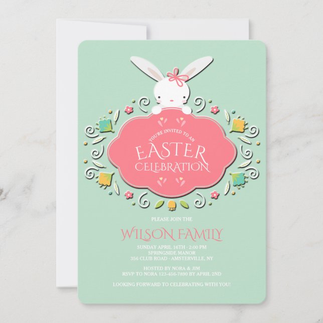 Baby Girl Bunny Oster Einladung (Vorderseite)
