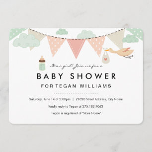 Baby Girl Bunting   Invitation baby shower