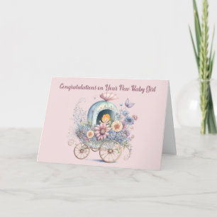 Baby Girl Card Carriage Blume & Baby Dankeskarte