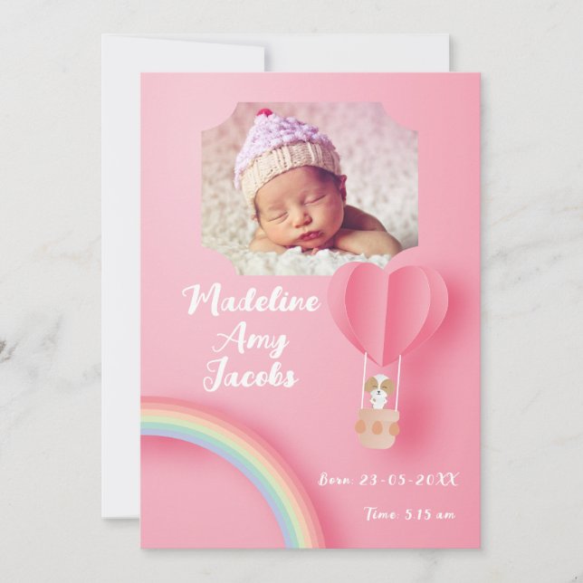 Baby Girl Chiot Date de naissance Faire-part photo (Devant)