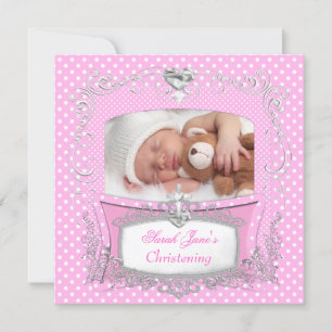Baby Girl Christening Taufe Pink Polka Dot Ankündigung