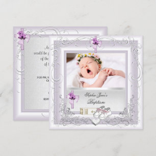 Baby Girl Christening Taufe White Lilac Pink Einladung