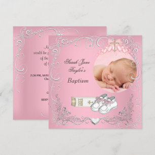 Baby Girl Christening Taufe White Pink Bible Ankündigung