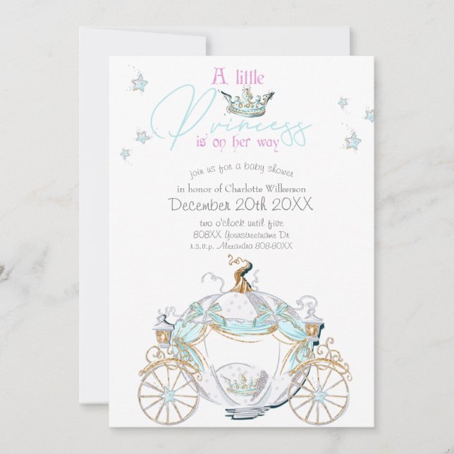 Baby Girl Cinderella Princess Carriage Baby Dusche Einladung (Vorderseite)