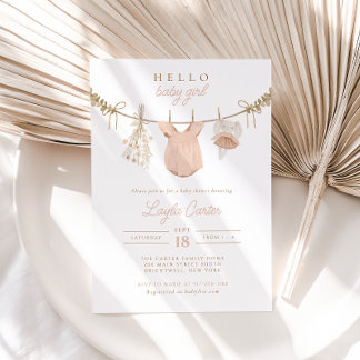 Baby Girl Clothesline Blush Pink Boho Babydusche Einladung