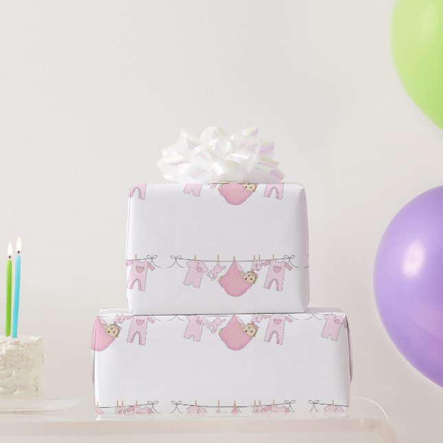 Baby Girl Clothesline Wrapping Paper Geschenkpapier (Partygeschenke)