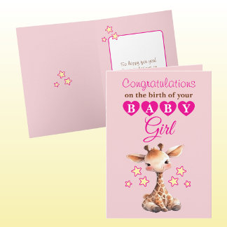 Baby girl congratulations giraffe pink karte