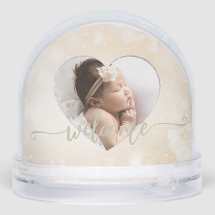 Baby Girl Custom 2Foto Begrüßungsschrift Schneekugeln