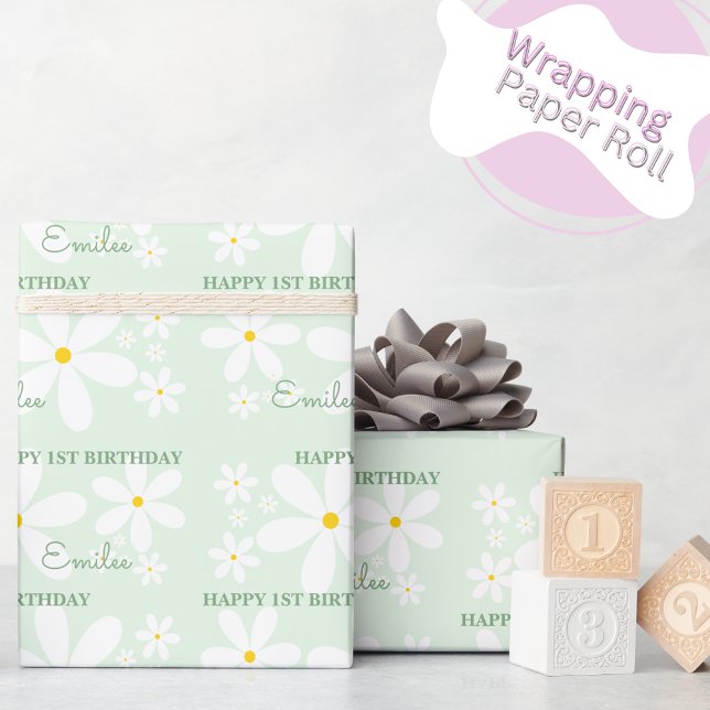 Baby Girl Daisy Blume (Mint) Geschenkpapier (Von Creator hochgeladen)