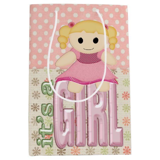 Baby Girl Doll on Quilt Mittlere Geschenktüte (Vorderseite)