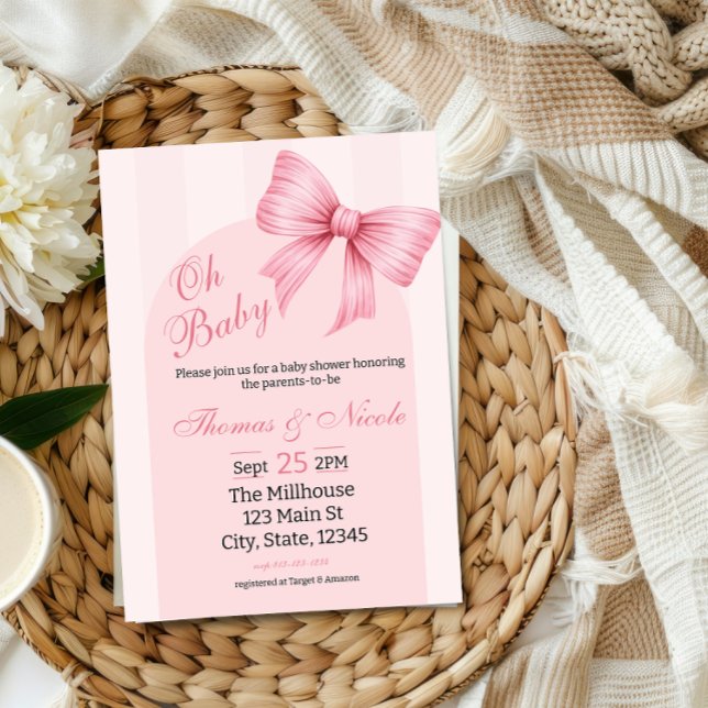 Baby Girl Douche Invitation Coquette Bow esthétiqu (All of the text is completely editable on the invitation so you can customize it.)