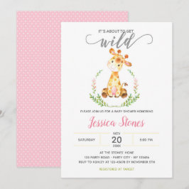 Baby Girl Douche Invitations Giraffe Jungle Animal