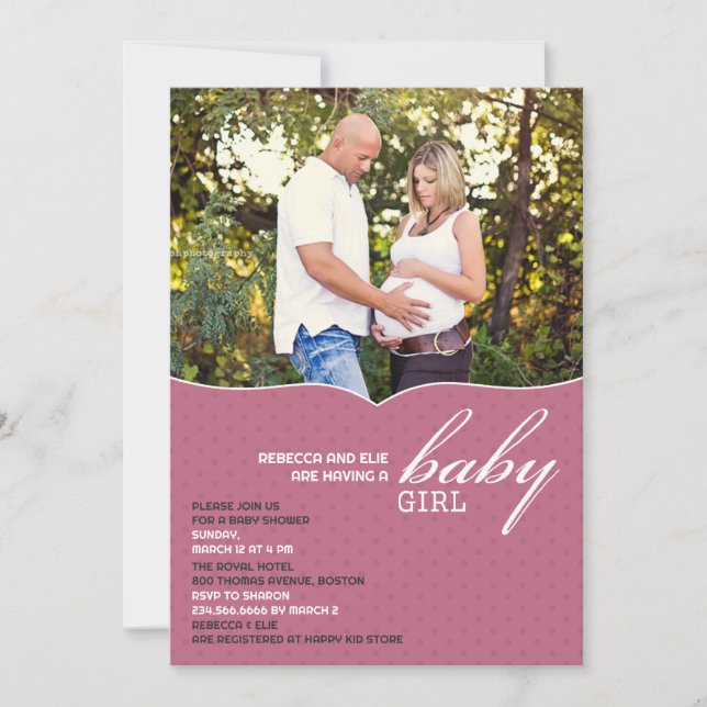 Baby Girl Douche Photo Flat Invitation (Devant)