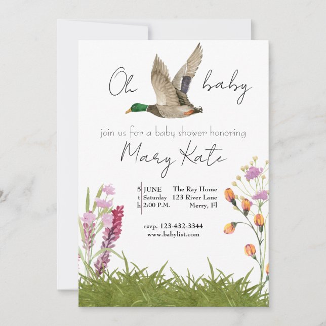 Baby Girl Duck Babydusche Einladung (Vorderseite)