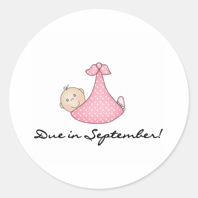 Baby Girl Due im September Runder Aufkleber (Vorderseite)
