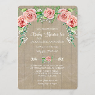 Baby Girl Dusche Blume BOHO Kronenholzplatte Einladung