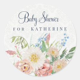 Baby Girl Dusche Blush Pink Leaf Grüne Runder Aufkleber
