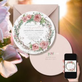 Baby Girl Dusche BOHO Wasserfarbe Blume Wreath Einladung