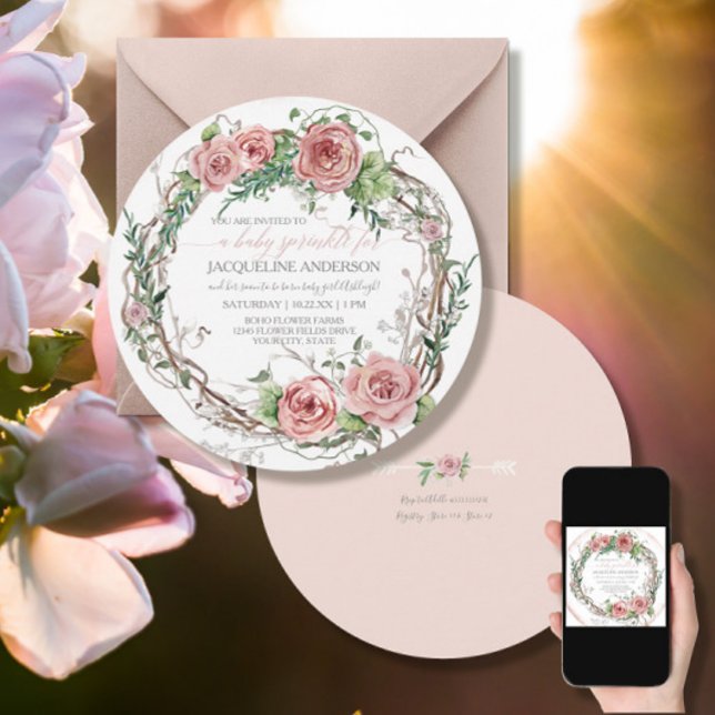 Baby Girl Dusche BOHO Wasserfarbe Blume Wreath Einladung (Von Creator hochgeladen)