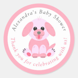 Baby Girl Dusche Danke Personalisiert Puppy Pink Runder Aufkleber
