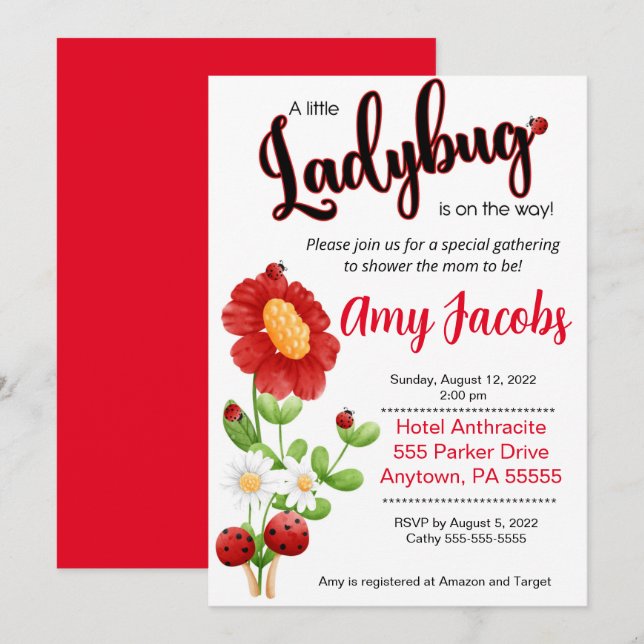 Baby Girl Dusche Einladung, Ladybug einladen Einladung (Vorne/Hinten)