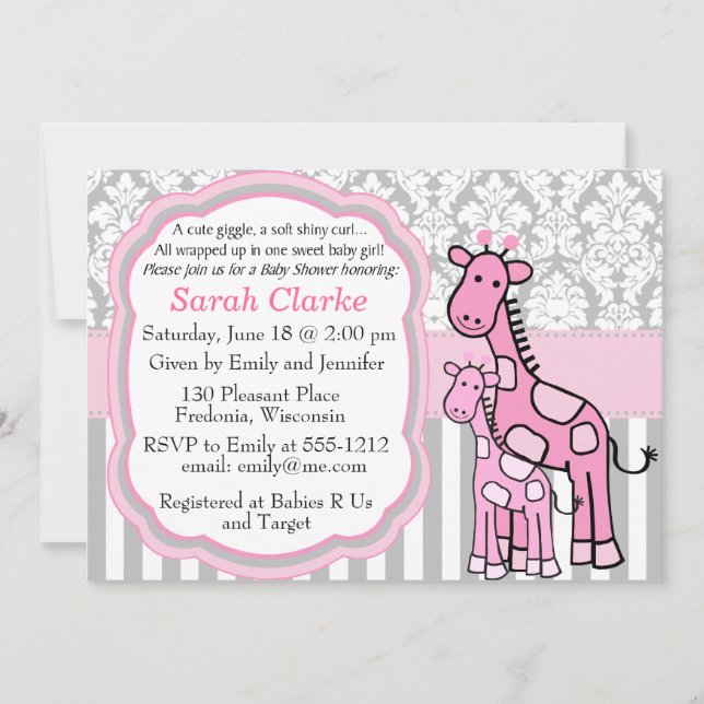 Baby Girl Dusche Einladung Rosa Giraffe anpassen (Vorderseite)