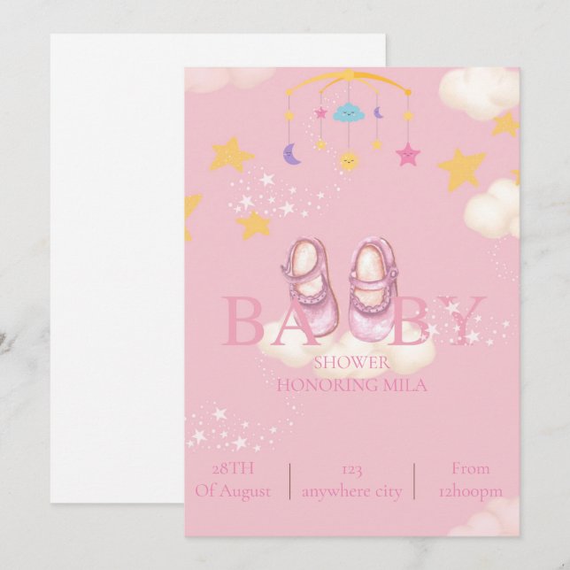 Baby-Girl-Dusche Einladungen, digitaler Download Einladung (Vorne/Hinten)