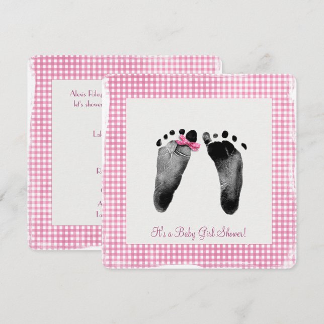 Baby Girl Dusche mit Fußspuren Einladung (Vorne/Hinten)