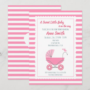 Baby Girl Dusche niedlich rosa Kutsche Einladung
