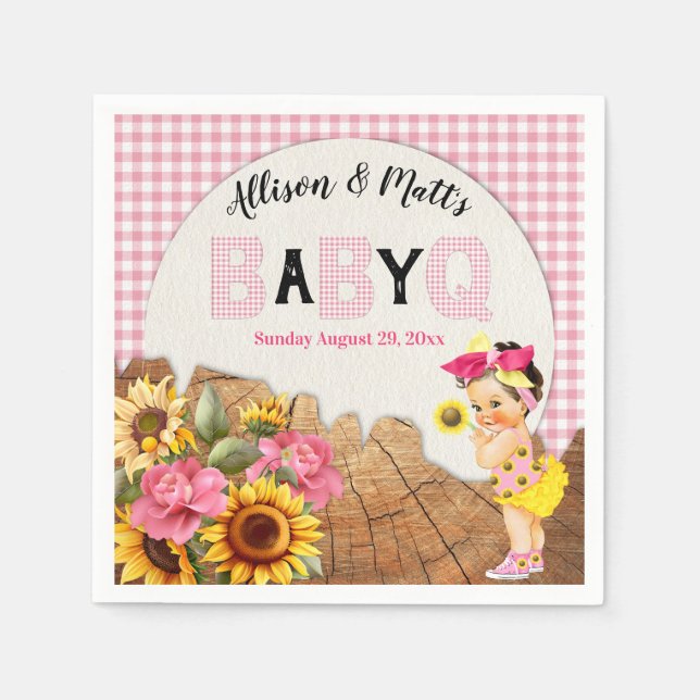 Baby Girl Dusche Pink Sunflowers Baby Q Barbeque Serviette (Vorderseite)