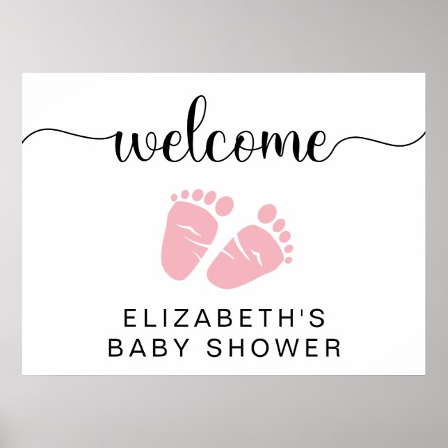 Baby Girl Dusche Rosa Feet Begrüßungszeichen Poster (Vorne)