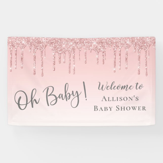 Baby Girl Dusche Rosa Glitzer Willkommen Banner (Horizontal)