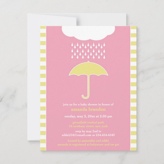 Baby Girl Dusche Rosa Regenschirm Einladung (Vorderseite)