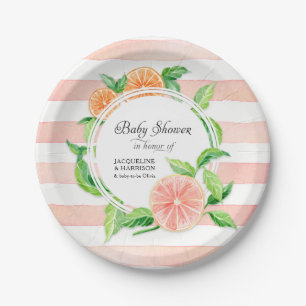 Baby Girl Dusche Rosa Streifen Citrus Orange Art Pappteller