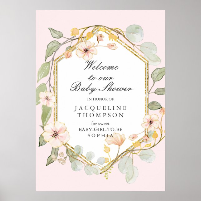 Baby Girl Dusche Willkommen Pastel Fall Floral Poster (Vorne)