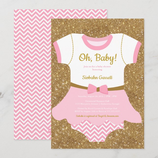 Baby Girl Duscheinladung, Schlafanzüge, Rampe Einladung (Vorne/Hinten)