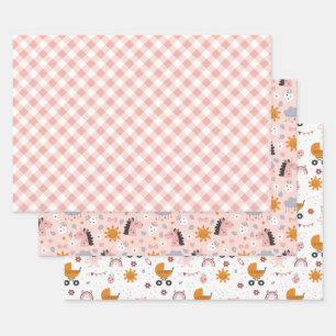 Baby Girl Duschwrapping Paper - Set von 3 Blättern Geschenkpapier Set