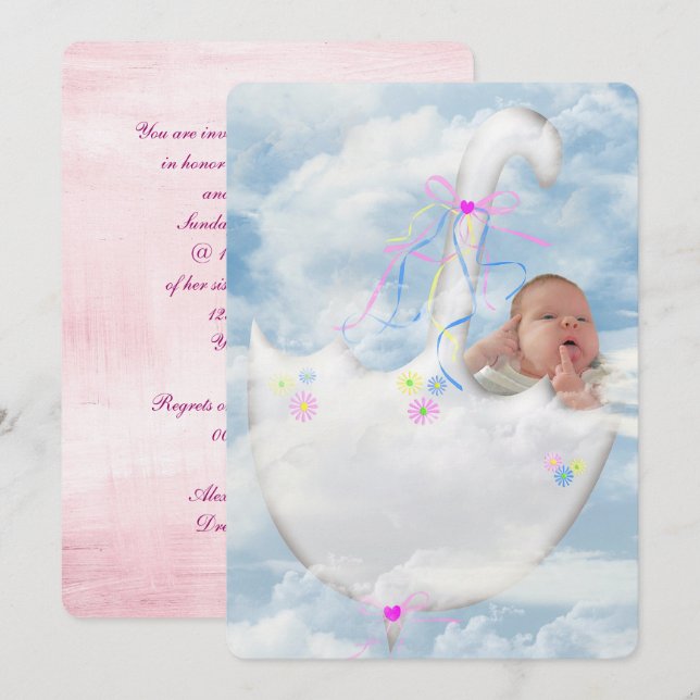 Baby Girl Duwer Baby in Wolken Einladung (Vorne/Hinten)