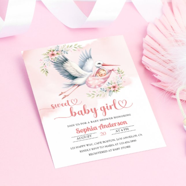 Baby Girl Duwer mit Stork Illustration - elegant Einladung (Von Creator hochgeladen)