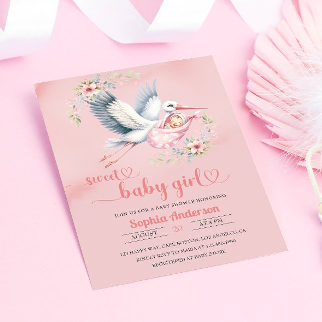 Baby Girl Duwer mit Stork Illustration - elegant Einladung (Von Creator hochgeladen)