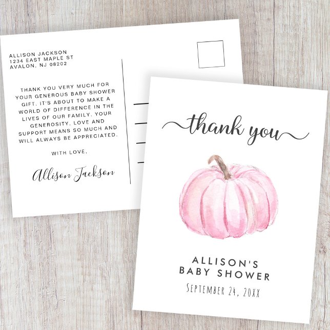 Baby Girl Duwer Pink Pumpkin Vielen Dank Postkarte (Von Creator hochgeladen)
