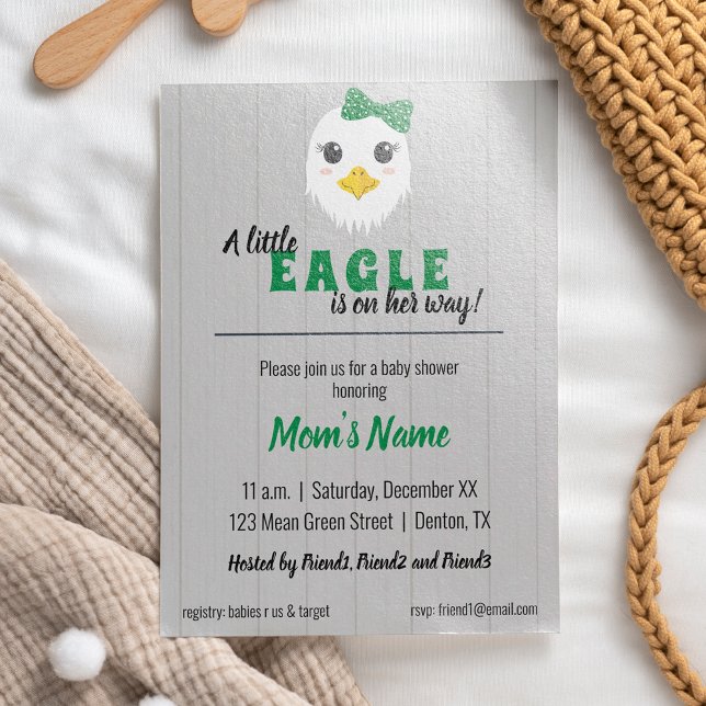 Baby Girl Eagle Green Baby shower Invitation (Créateur téléchargé)