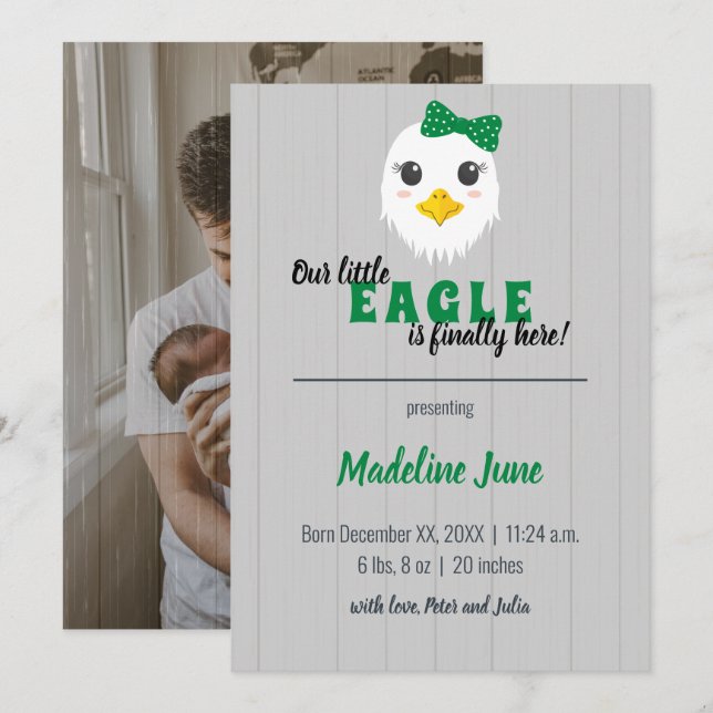 Baby Girl Eagle Green Vertical Baby Ankündigung (Vorne/Hinten)