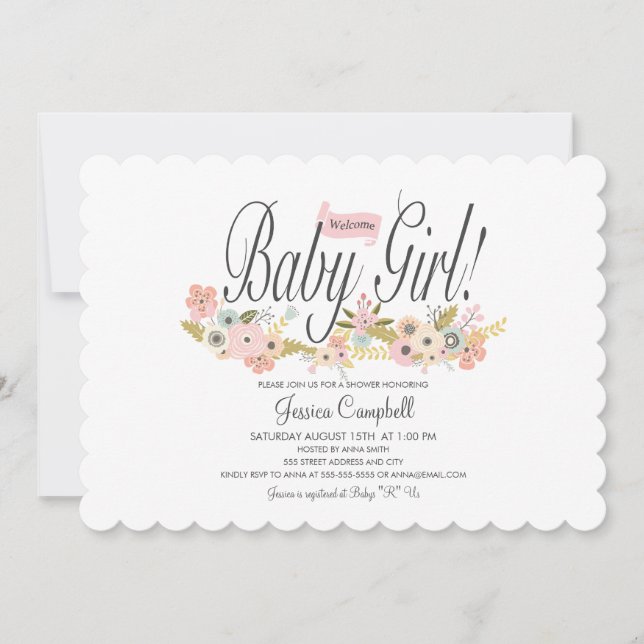 Baby Girl, Einladung zur Dusche (Vorderseite)