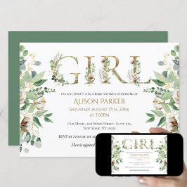 Baby Girl Elegant Eucalyptus Greenery Baby Shower Einladung