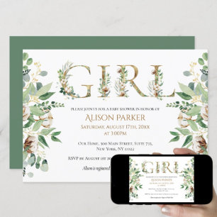 Baby Girl Elegant Eucalyptus Greenery Baby Shower Einladung