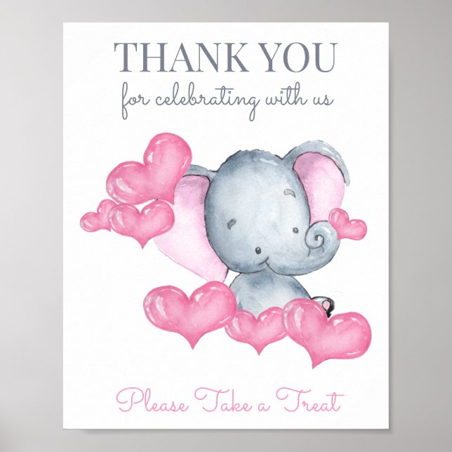 Baby Girl Elephant Baby Dusche Gefallen Tafelschil Poster (Vorne)