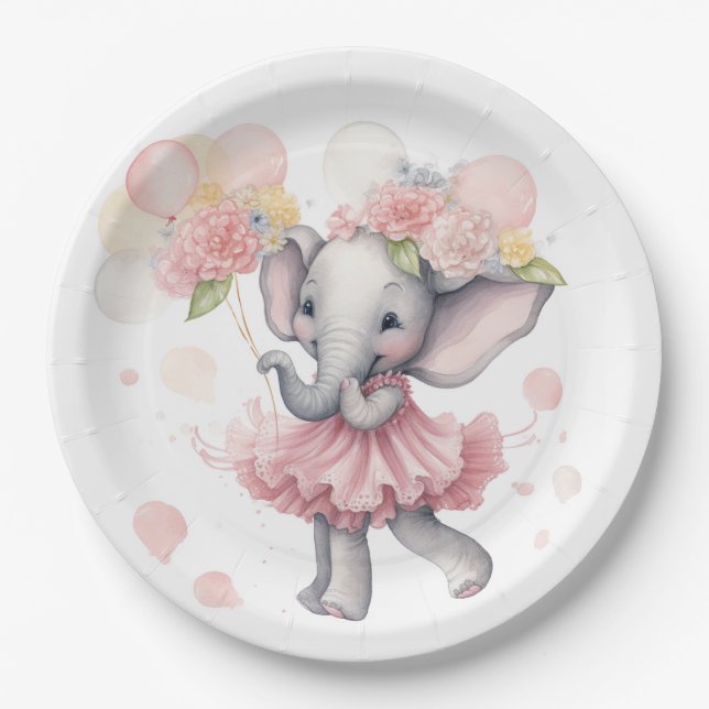 Baby Girl Elephant Baby Dusche Teller (Vorderseite)